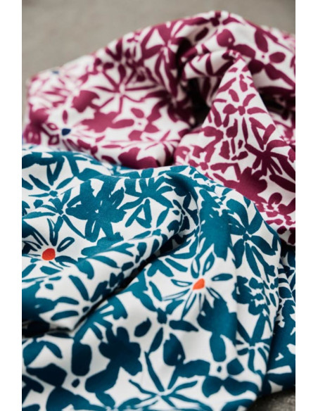 Tissu crêpe de viscose Flowery - Bleu océan