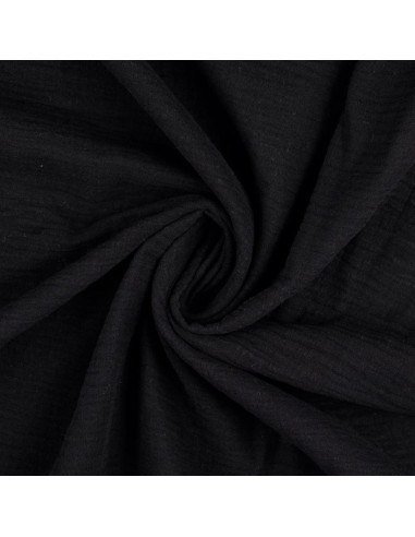 Tissu double gaze de coton Vintage - Noir