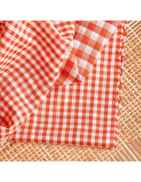 Tissu double gaze vichy Off-White Tangerine - Atelier Brunette
