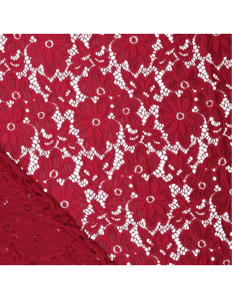 Tissu guipure stretch Bloom - Rouge