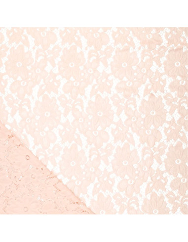 Tissu guipure stretch Bloom - Rose clair