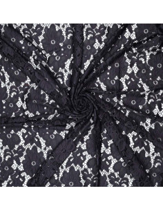 Tissu guipure stretch Bloom - Bleu marine