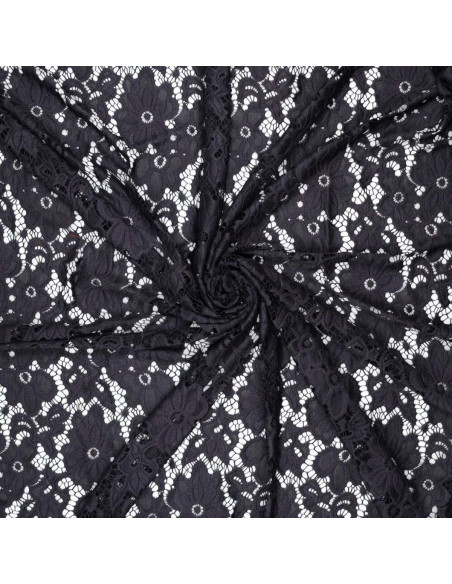 Tissu guipure stretch Bloom - Bleu marine
