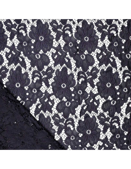 Tissu guipure stretch Bloom - Bleu marine