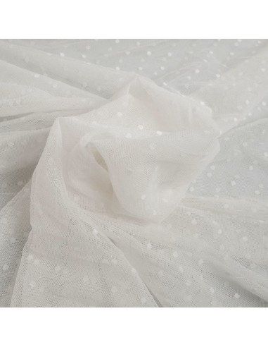 Tulle plumetis stretch - Écru