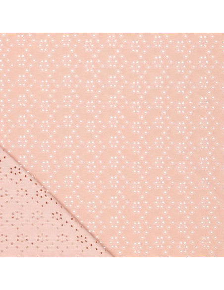 Tissu broderie anglaise extensible - Vieux rose