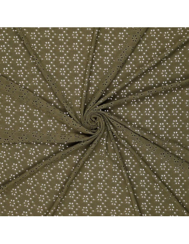 Tissu broderie anglaise extensible - Kaki