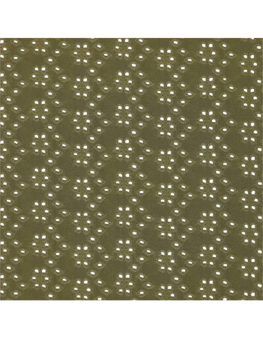 Tissu broderie anglaise extensible - Kaki