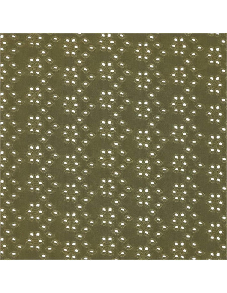 Tissu broderie anglaise extensible - Kaki