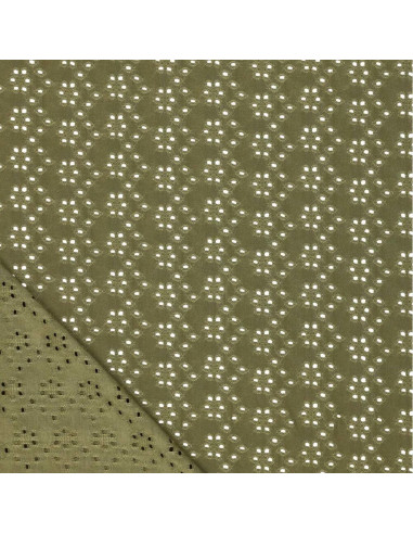 Tissu broderie anglaise extensible - Kaki