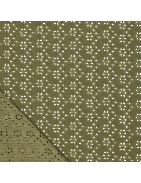 Tissu broderie anglaise extensible - Kaki