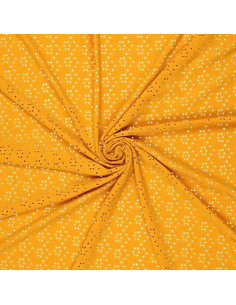 Tissu broderie anglaise extensible - Curry