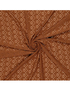 Tissu broderie anglaise extensible - Noisette