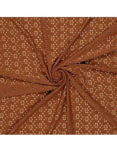 Tissu broderie anglaise extensible - Noisette
