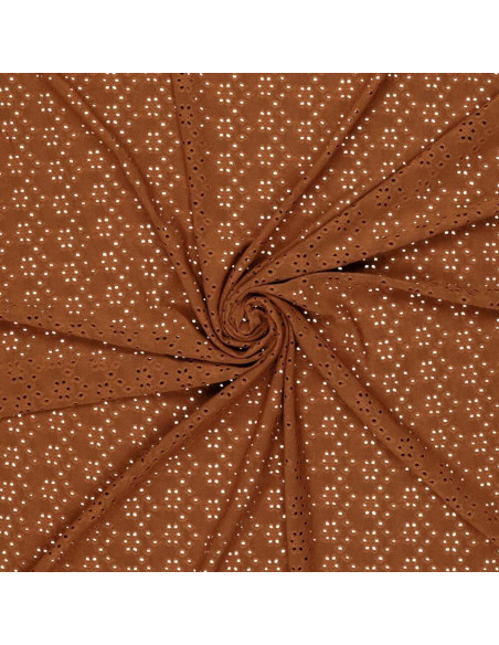 Tissu broderie anglaise extensible - Noisette