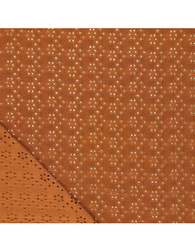 Tissu broderie anglaise extensible - Noisette