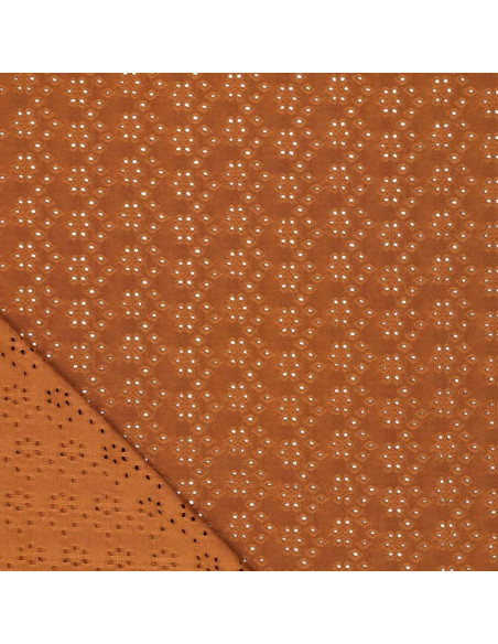 Tissu broderie anglaise extensible - Noisette