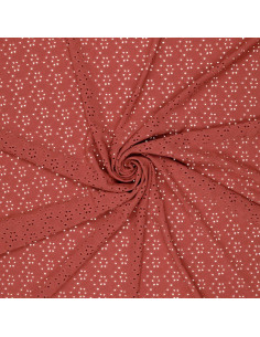 Tissu broderie anglaise extensible - Brique