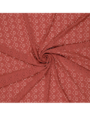 Tissu broderie anglaise extensible - Brique