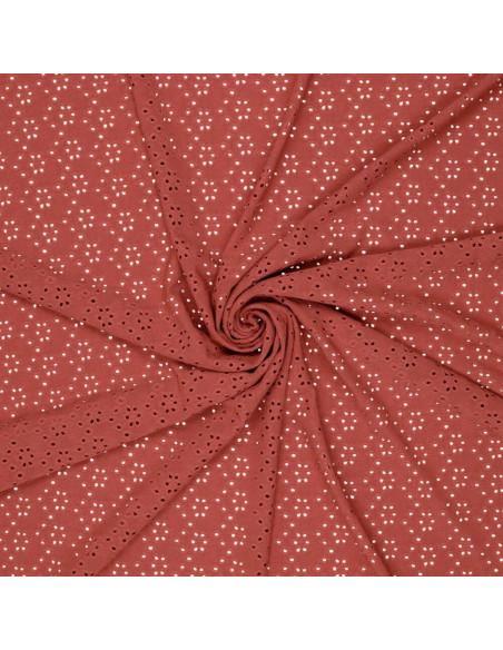 Tissu broderie anglaise extensible - Brique