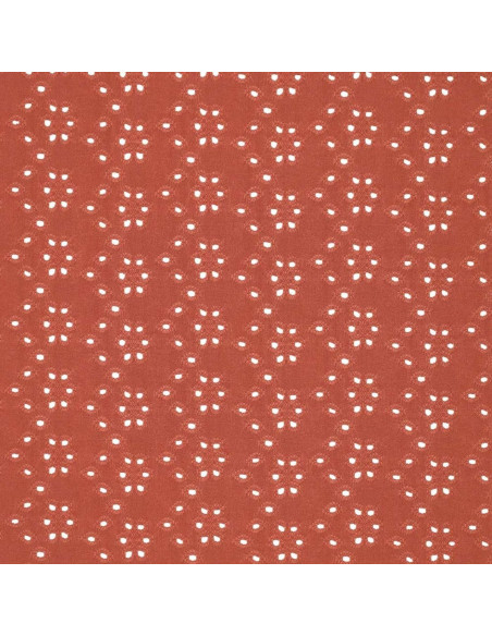 Tissu broderie anglaise extensible - Brique