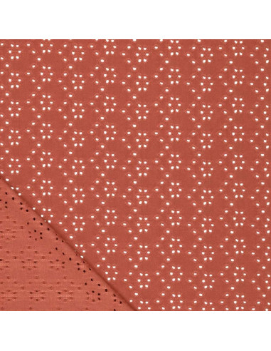 Tissu broderie anglaise extensible - Brique
