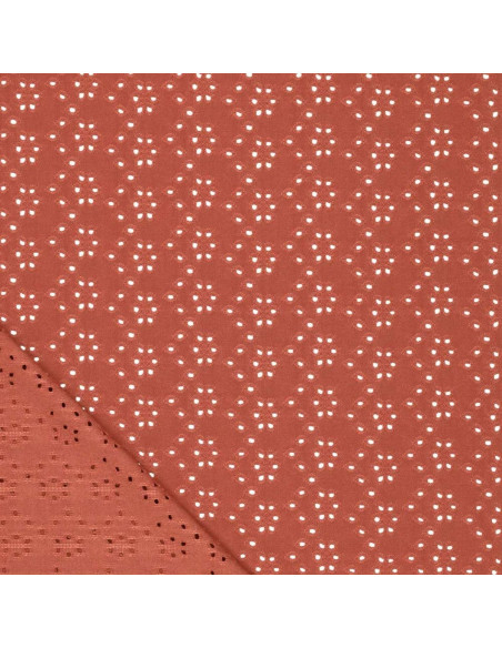 Tissu broderie anglaise extensible - Brique