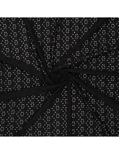 Tissu broderie anglaise extensible - Noir