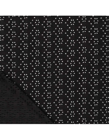 Tissu broderie anglaise extensible - Noir