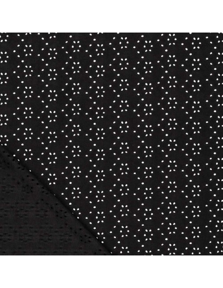 Tissu broderie anglaise extensible - Noir