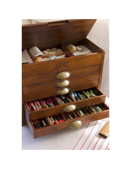 Meuble vintage en bois DMC avec 500 moulinés