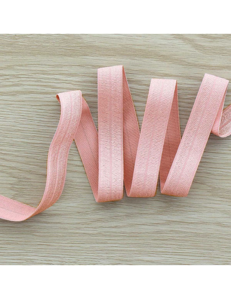Biais élastique pré-plié satiné 15 mm de large - Vieux rose