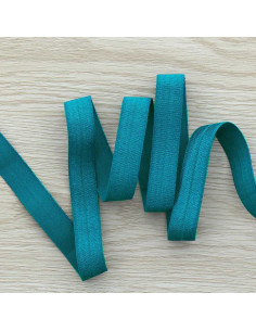 Biais élastique pré-plié satiné 15 mm de large - Bleu pétrole