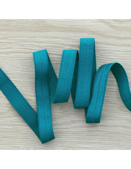 Biais élastique pré-plié satiné 15 mm de large - Bleu pétrole