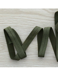 Biais élastique pré-plié satiné 15 mm de large - Vert camouflage