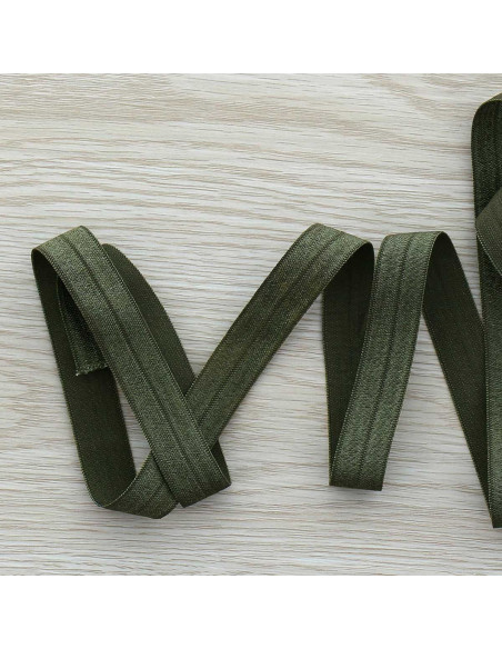 Biais élastique pré-plié satiné 15 mm de large - Vert camouflage