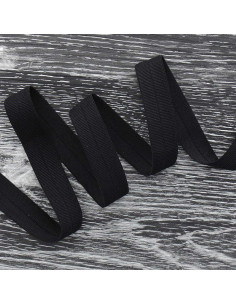 Biais élastique pré-plié mat 20 mm de large - Noir