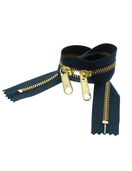 Fermeture dos à dos métal pour sacs 40 cm - Marine et doré