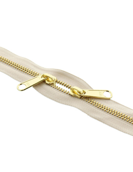 Fermeture dos à dos métal pour sacs 40 cm - Beige et doré