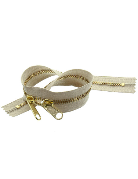 Fermeture dos à dos métal pour sacs 40 cm - Beige et doré