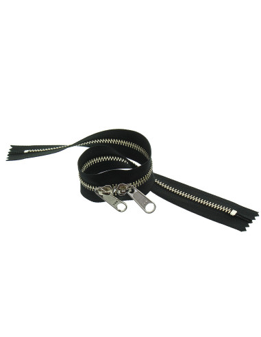 Fermeture dos à dos métal pour sacs 40 cm - Noir et argent
