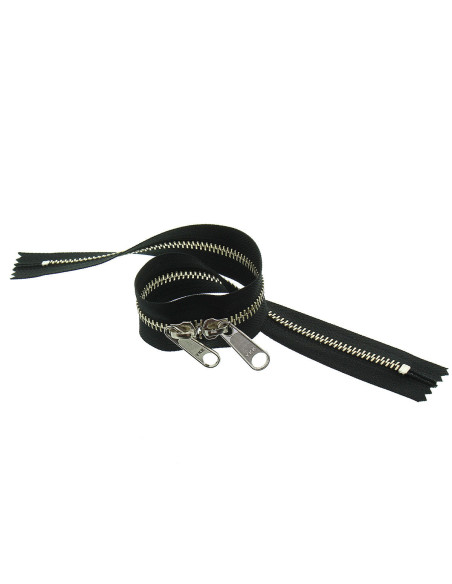 Fermeture dos à dos métal pour sacs 40 cm - Noir et argent