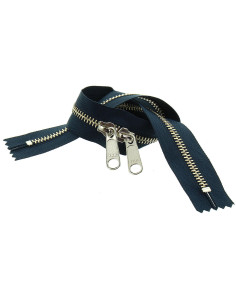 Fermeture dos à dos métal pour sacs 40 cm - Marine et argent 2