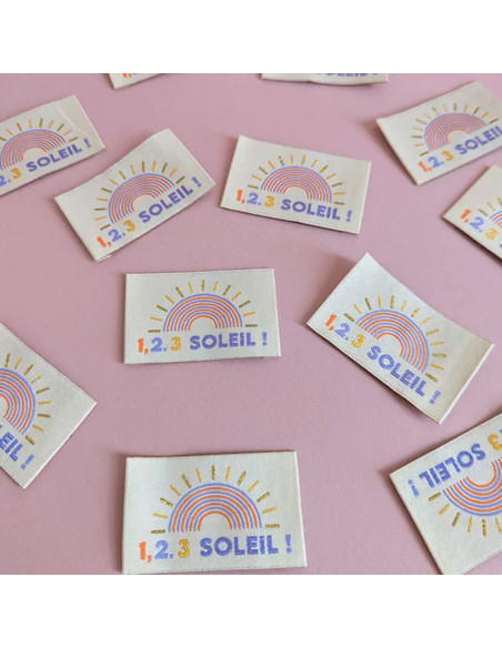 Lot de 6 étiquettes tissées - 1, 2, 3 soleil