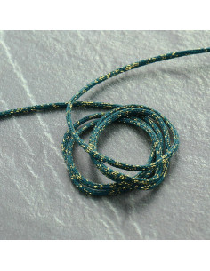 Cordon lurex Saxo 2 mm - Bleu pétrole et or