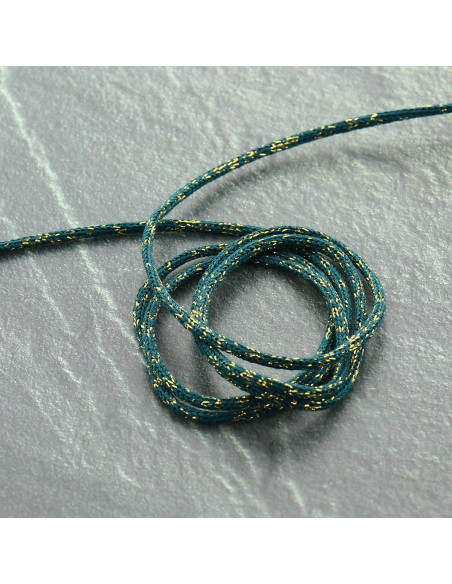 Cordon lurex Saxo 2 mm - Bleu pétrole et or