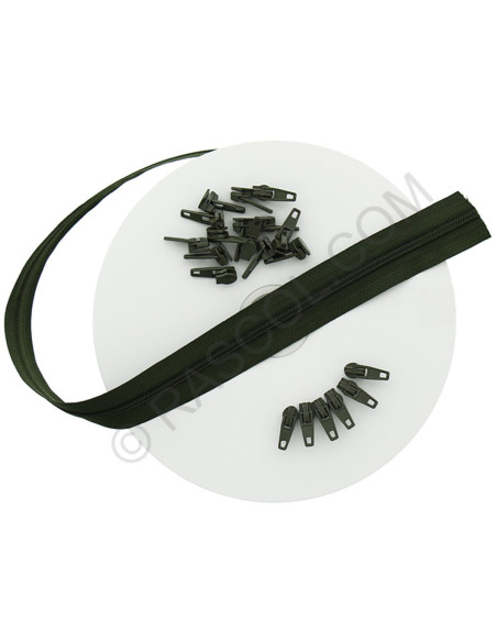 Rouleau de 10 mètres de fermeture nylon - Kaki