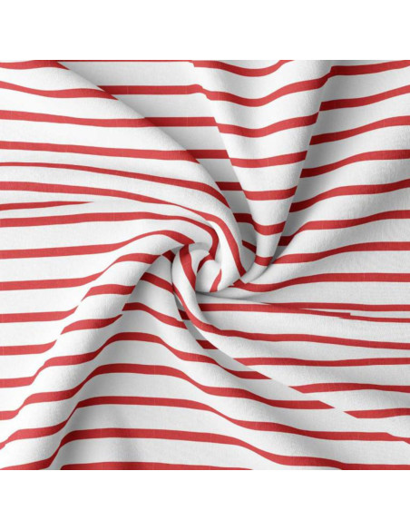 Tissu jersey rayé breton - Blanc et rouge