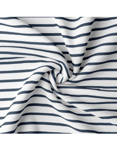 Tissu jersey rayé breton - Blanc et bleu