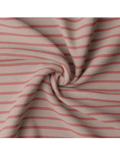 Tissu jersey rayé breton - Galet et paprika